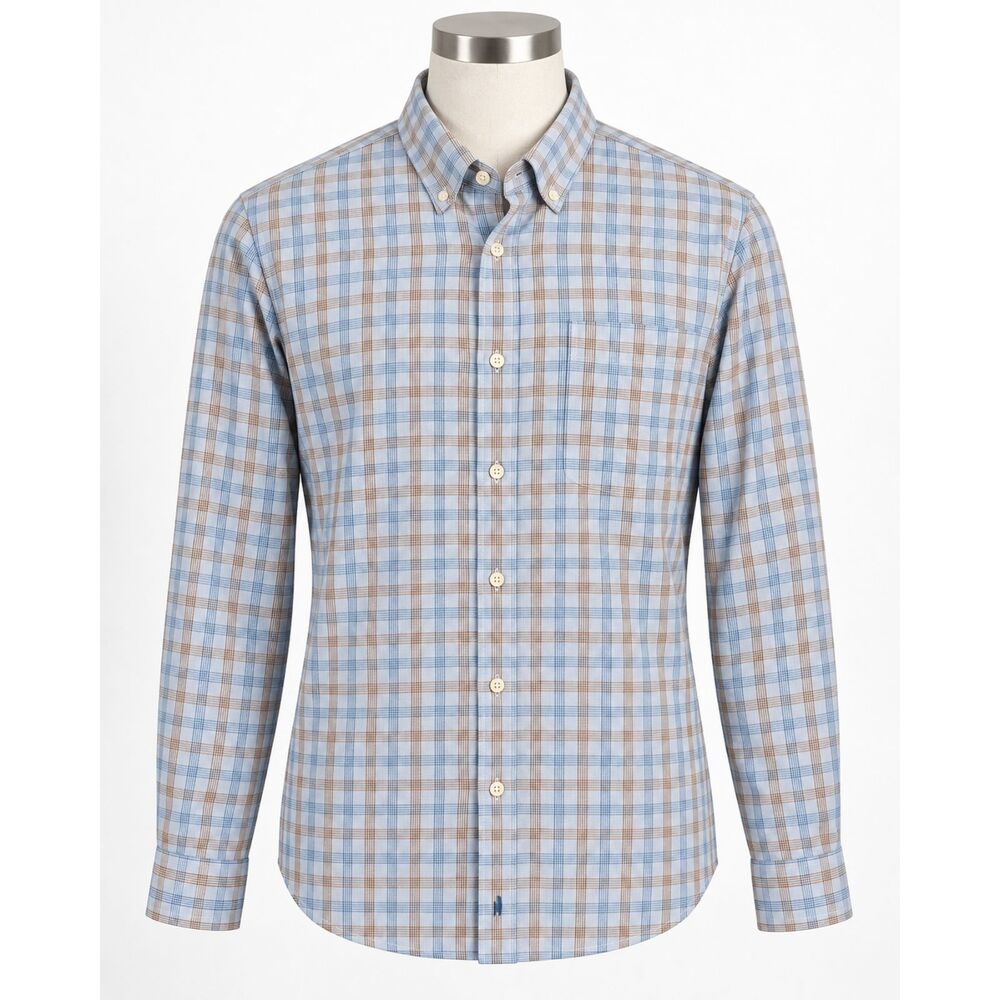 Johnnie-O Performance Button Down Malibu Lowell Blue Brown Plaid Size XL